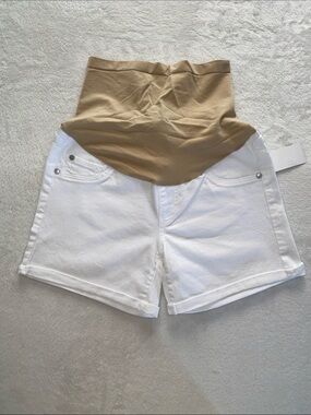 Maternity White Denim Shorts with Tan Support Panel Size small